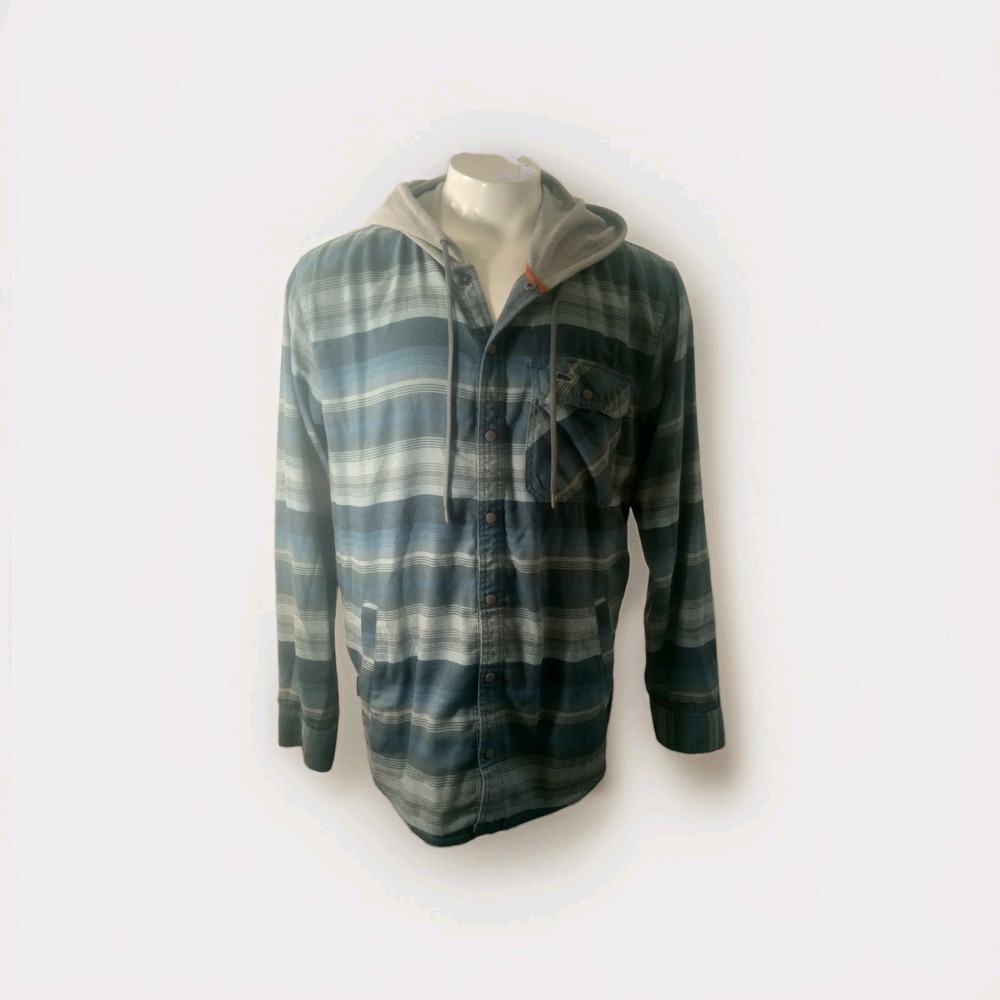 Simms Men's Santee Flannel Hoody Sz XL Blue Snap Front Fishing Shirt Shacket